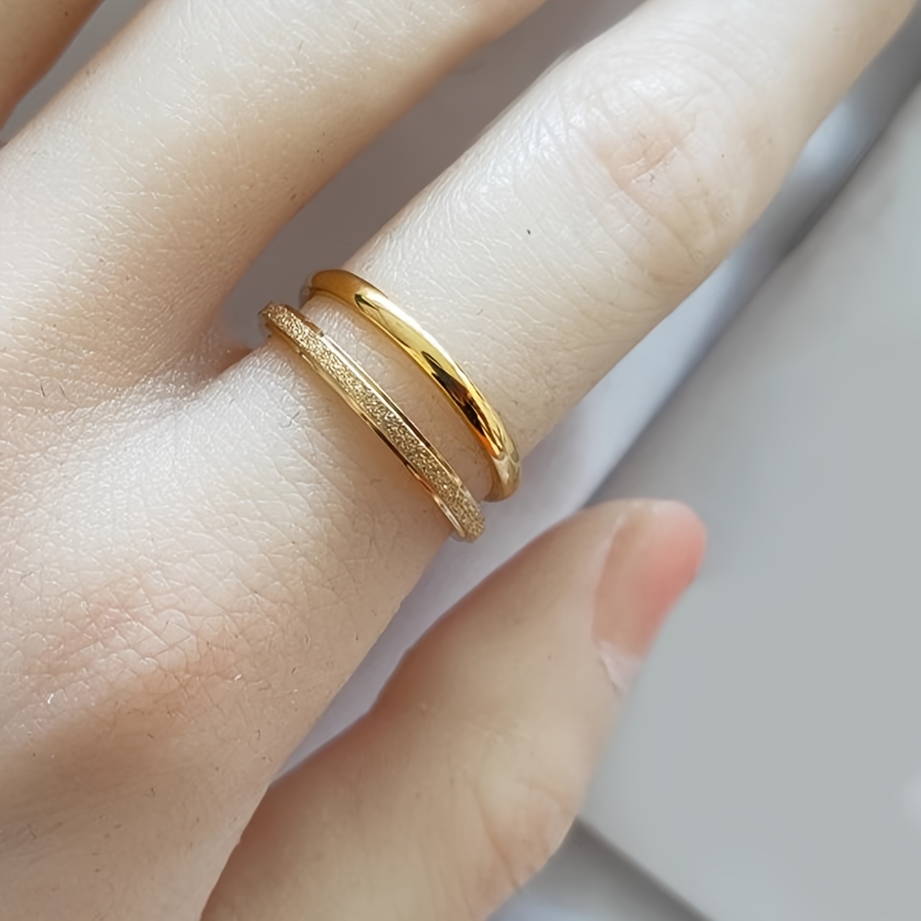 2pc Set Women's Retro Elegant Bling Minimalist Stainless Steel Rings